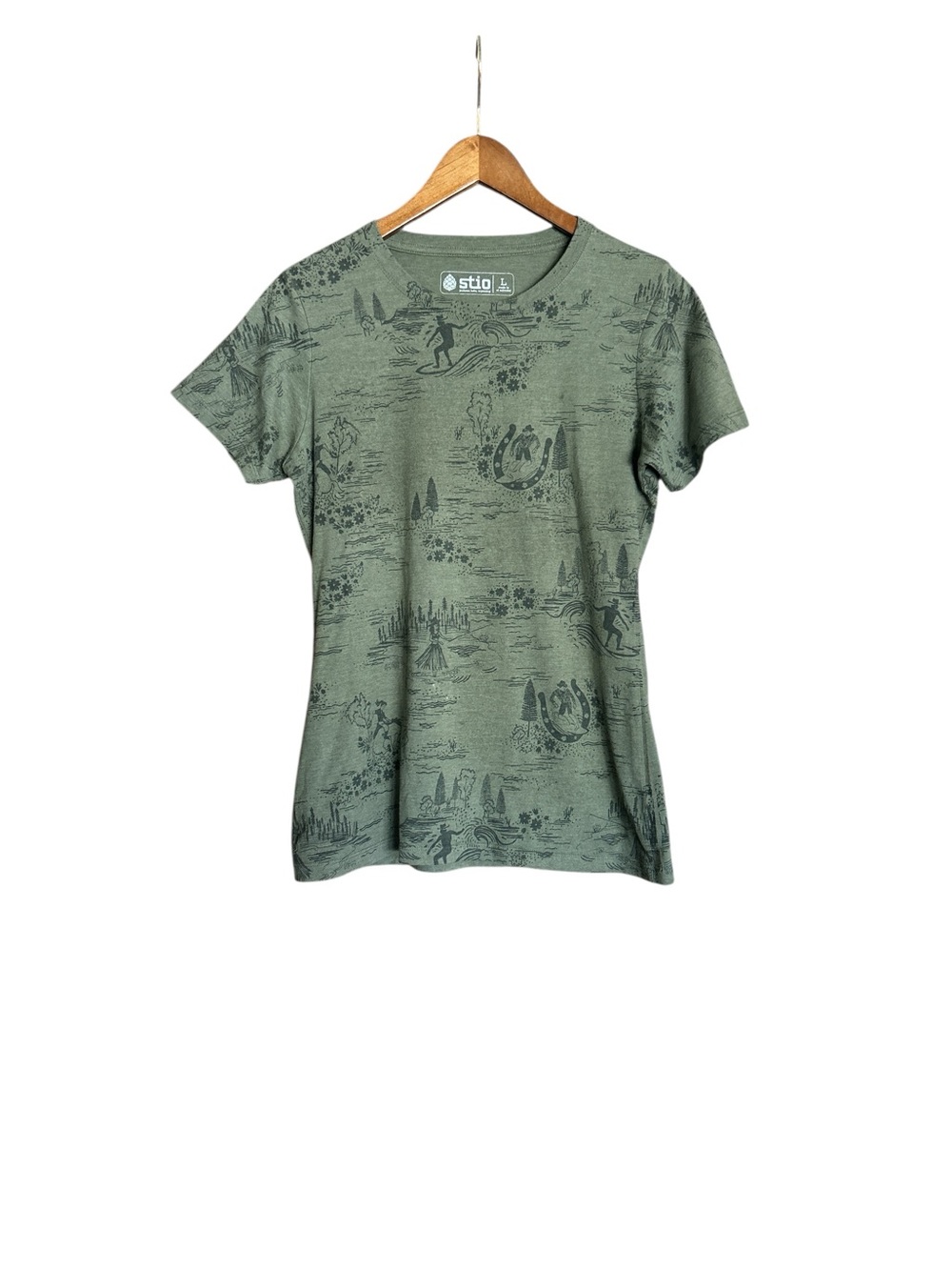 Stio Olive Green Short Sleeve Scenic Print Tee featuring outdoor scenes
